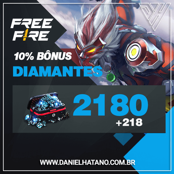 Free Fire - 2.180 Diamantes + 10% de Bônus