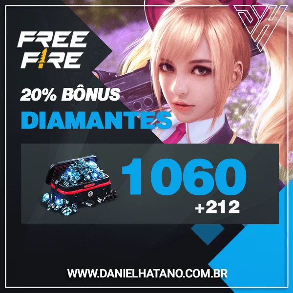 Free Fire - 1.060 Diamantes + 20% de Bônus